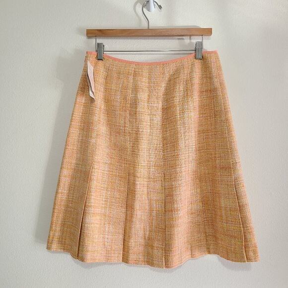 Pendleton Tweed Orange Peach 100% Silk Pleated Zip Petite Skirt Size 10 - Picture 2 of 10